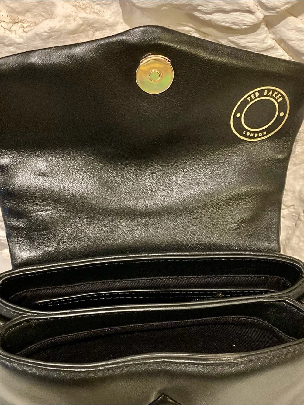 Ted Baker Black Leather Satchel with Gold Chain Strap